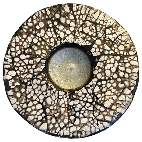 Heavy Ceramic Tealight Candle Holder Inlaid Eggshell Bohemian Boho 5" x 2.5 tall - Picture 5 of 10